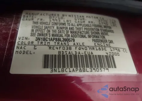 2011 Nissan Versa 1.8S из США, поврежденный, VIN 3N1BC1AP8BL390579